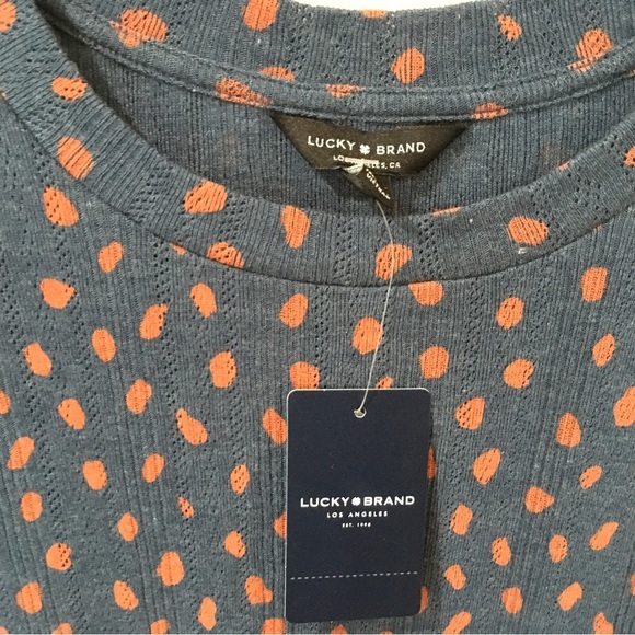 Lucky Brand Top Short Puff Sleeve Polka Dot Navy Blue size s new - Picture 4 of 5